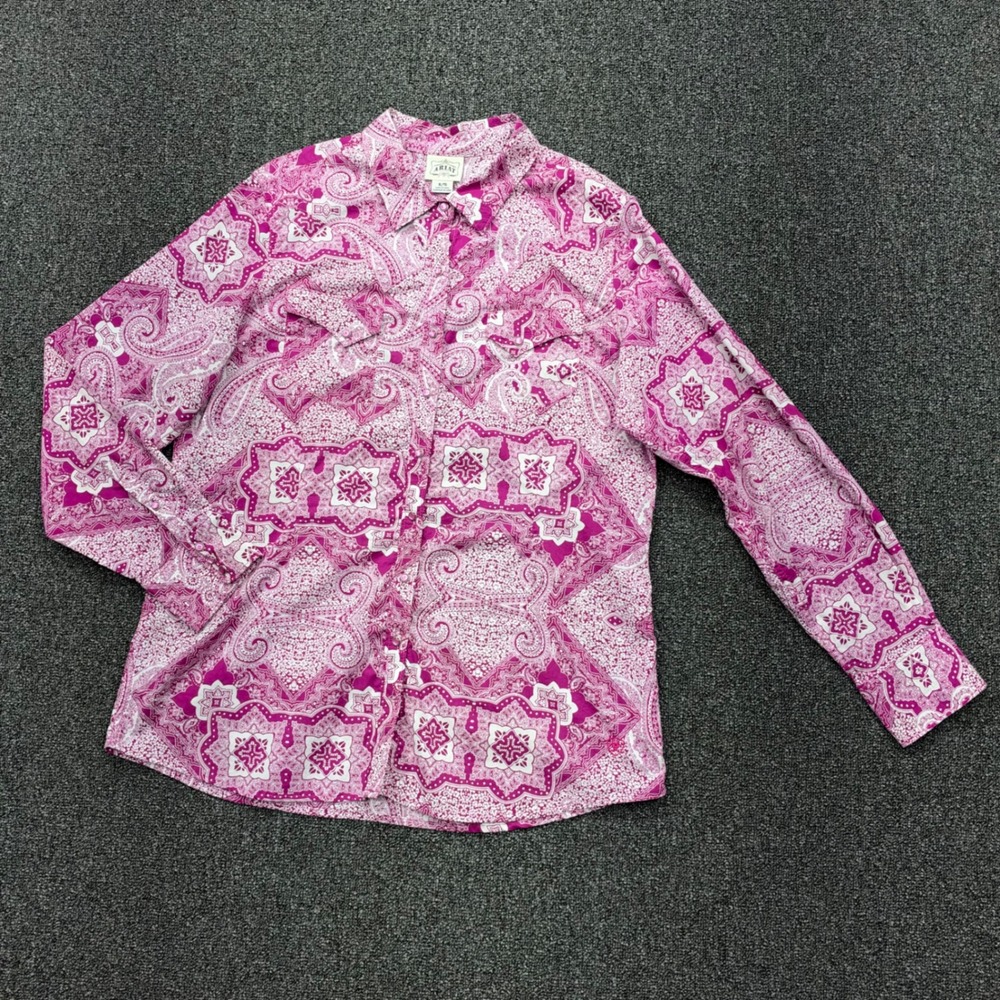 Ariat Western Snap Shirt Paisley Medallion Print Womens XL Pink White cowgirl